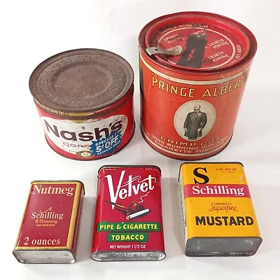 VTG Tin Canisters Coffee Spice Tobacco Distressed Rustic Kitchen Decor Lot Of 5 • $27.71