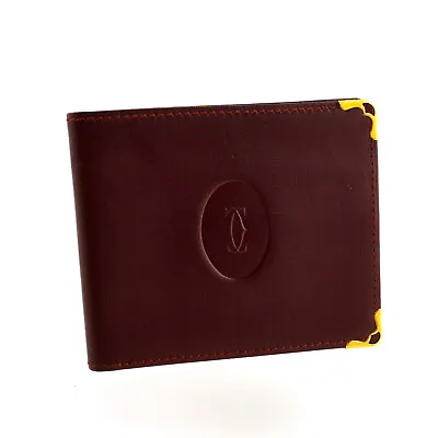 New Authentic Vintage CARTIER Burgundy Leather Bifold Mens Wallet Italy • $224.90