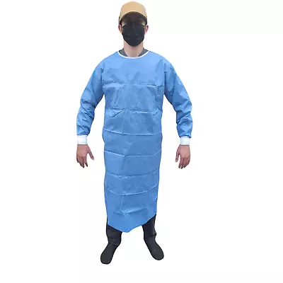 Disposable Isolation Gown Blue XL Knitted Cuffs Double Tie Dental Medical PPE • $6.95