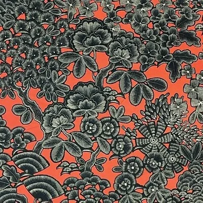 Tree Of Life Cotton Fabric By Meter Botanical Plant Kew Garden Coral Black Flora • £3
