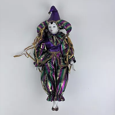Harlequin Mardi Gras Jester Clown Porcelain Head And Limbs Dolls Each 18  Tall • $17.99