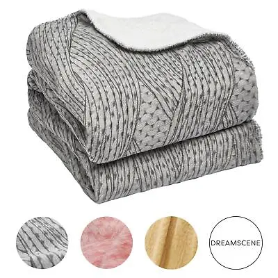 £9.99 • Buy Dreamscene Chunky Knit Print Sherpa Fleece Blanket Flannel Soft Warm Throw Over