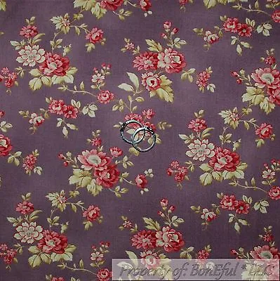 BonEful Fabric FQ Cotton Quilt Purple Red Rose Flower Mum Garden Cottage Print S • £4.89