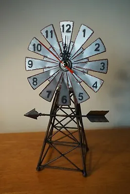 Vintage 12  Rustic Country Primitive Amish Style Windmill Metal Home Decor CLOCK • $14.95