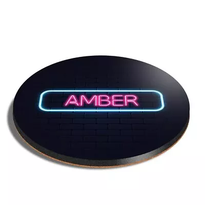 Round MDF Coaster Neon Sign Design Amber Name #352708 • £3.99