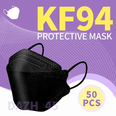 50 Pcs Black KF94 Protective 4 Layer Face Mask Disposable Face Cover • $9.68