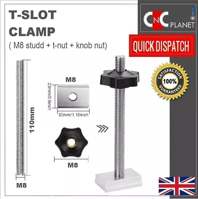 T Slot M8 X 110mm T-Slider Bolt Knob T Nut  T-Track Wood Working Hold Down Clamp • £4.75