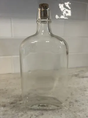 Vtg FULL PINT Clear Whisky Flask Bottle Cork Opening • $10