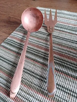 Decorative Copper Ladel And Fork. Lightweight Hand Crafted Vintage. • $6