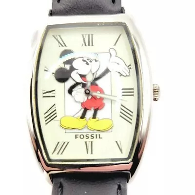 $129.77 • Buy Mickey Mouse Watch Disney Fossil Silver Watch And Wood Toy Train LI 1452 1994