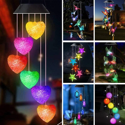 £9.89 • Buy Hanging Colour Changing Solar Powered LED Heart Lights Lamp Garden Wind Chime