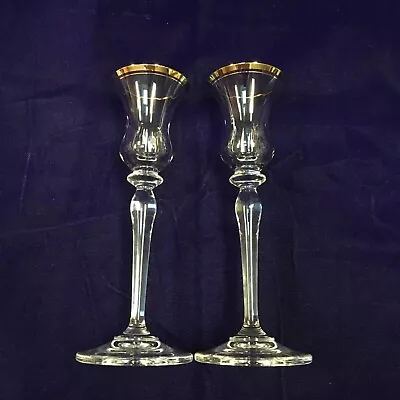 Vintage Mikasa Clear Glass Candleholders Taper Gold Trim  Jamestown  Ht 7 3/4   • $12