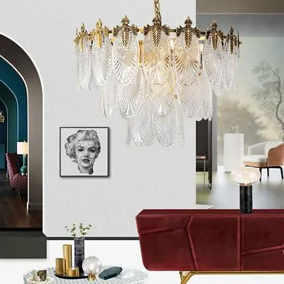 Modern Crystal Chandelier Golden Vintage Pendant Lighting With Leaf Crystal • $179.99