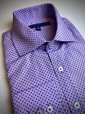 DESIGNER Mens Polka Dot Dress Shirt Purple. Size L. 17.5/36.25  Cotton. • $29.99