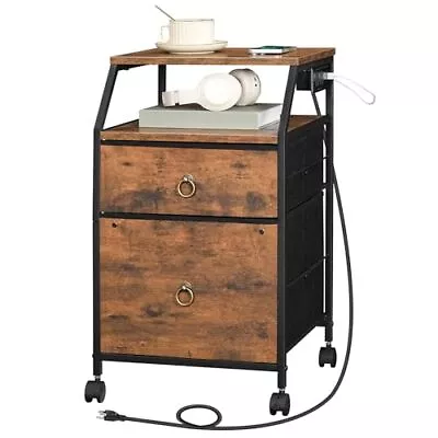 2-Drawer Mobile File Cabinet Filing Cabinet With Charging Rustic Brown Black • $82.77