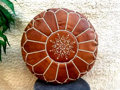 Moroccan Footstool Ottoman Round Brown Boho New Natural Unstuffed 24'' • $123.50