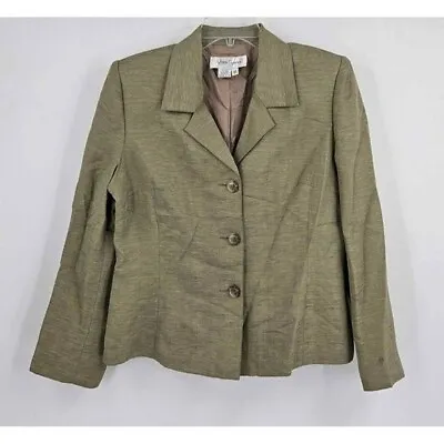 Vera Cristina Green Silk Blend 3 Button Lined Blazer Jacket Sz M • $13.89