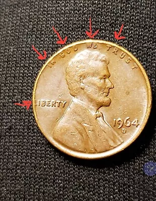 1964 D Lincoln Penny - Errors On Top Rim  L  In Liberty On Edge & More. RARE! • $369.99