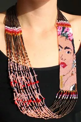 NE710 Frida Kahlo Fair Trade Necklace Crystal Glass Hand Beaded 22  Fair Trade • $49.95