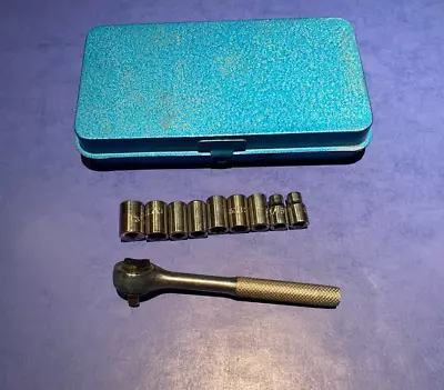 Vintage King 1/4  Wrench Set 10 Pieces 9 Bits 5  Socket Wrench Original Case • $25