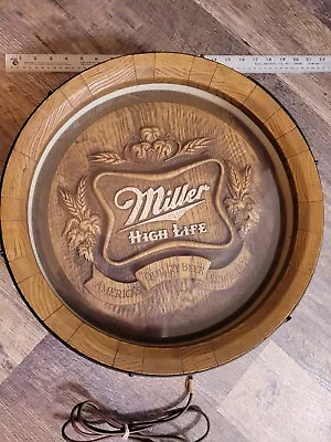 Vtg 1980s Miller High Life Beer Illuminated Barrelhead Lighted Barrel Sign USA • $49.95