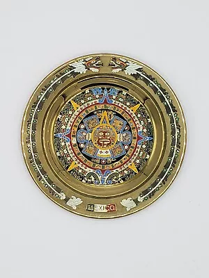 Vtg Mayan Aztec Brass Calendar Wall Hanging Plate 5.5” Diameter Mexico • $15