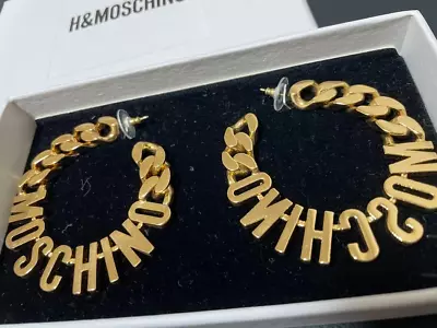 Moschino H&M Logo Letter Hoop Earring Gold Plated GP Jewelry Accessory EUC • $109.95