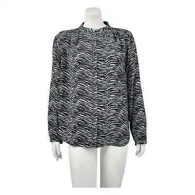 La Vie Rebecca Taylor Womens Mini Tiger Top Medium Long Sleeves Button Front • $24