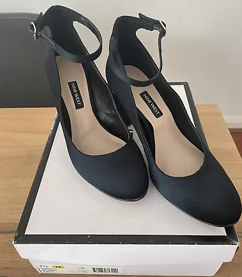 Nine West Womens Black Satin Heels Size 7.5 With Box Nwflannary 1947 0118 • $14.99