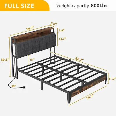 Full/Queen/KING Metal Bed Frame /Platform Bed Frame With Storage Headboard Shelf • $145.99