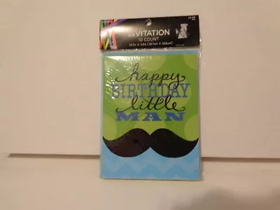 Happy Birthday Little Man Mustache-  Birthday Invitations - 10 Ct Blue Green • $4