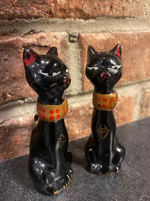 Vintage Kitschy Black Siamese Cats Salt & Pepper Shakers- Halloween Decor- Look! • $15