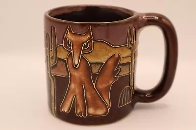 Design By Mara Mexico Coffee Mug Pottery Wolf Coyote Purple Signed Stoneware • $25