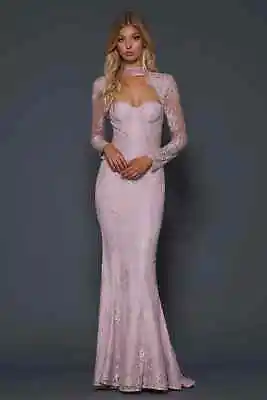 ELLE ZEITOUNE 'Vena' Soft Lilac Lace Long Dress Ball Gown Size 8 BNWT RRP $420 • $179