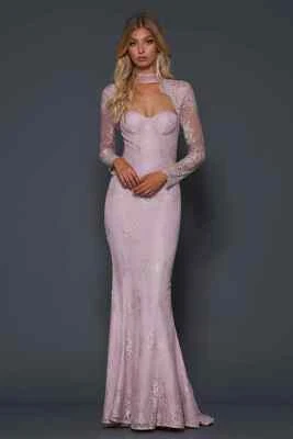 ELLE ZEITOUNE 'Vena' Soft Lilac Lace Long Dress Ball Gown Size 8 BNWT RRP $420 • $179