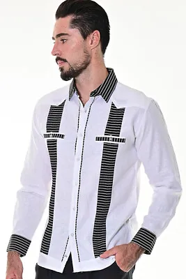 £56.28 • Buy Bohio Mens Fancy Guayabera Shirt For Men - White 100% Linen Chacavana MLG1418