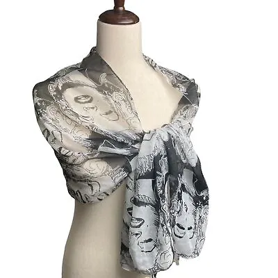 Iconic Marilyn Monroe Face Pop Art Print Black White Shawl Wrap Scarf 17”x60” • £21.04