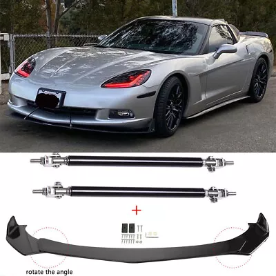 For Chevrolet Corvette C6 C5 Z06 Front Bumper Lip Splitter Spoiler + Strut Rods • $65.32