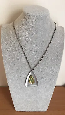 Peak Stainless Steel 1970s Modernist Pendant Necklace With Abalone Shell • £6.99