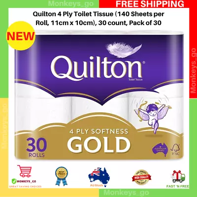 Toilet Paper 30 Rolls Quilton 4 Ply White Soft Tissue Bulk Quilton Gold-Softness • $25.99