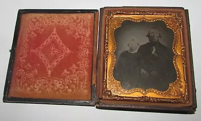 1/6 Plate Daguerreotype 19th Century Old Man With Beard & Lady W Carved Frame! • $9.99