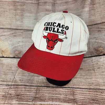 Vintage Starter Chicago Bulls Pin Stripe Snapback Hat Cap White Red NBA... • $34.99