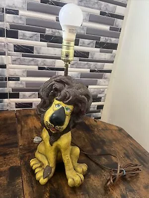 Vtg 1960s 70s Lion Lamp Brown Yellow Large 12” • $29.99