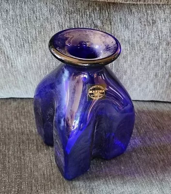 Makora Krosno Cobalt Blue Art Glass Vase ~ Made In Poland ~ Has Label • $100