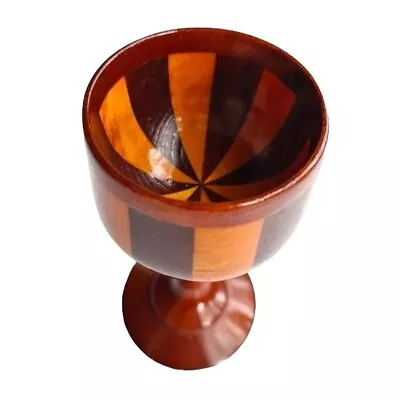 Unique VINTAGE Wooden Striped Design Goblet Glass • $49.95