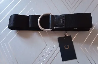 BNWT FRED PERRY Webbing Belt Men' D-Ring Black Woven Canvas  Small • £24.99
