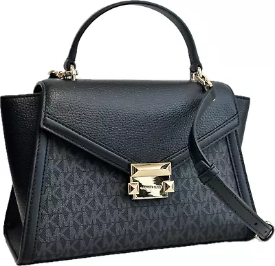 Michael Kors Whitney Medium Flap Top Handle Satchel Crossbody Bag MK Black • $119.95