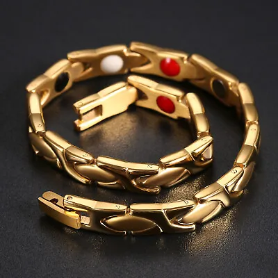 Gold Tone Stainless Steel Magnetic Therapy Energy Health Care Bracelet Men Women • $13.99