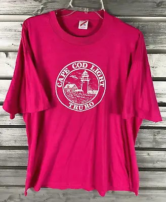 NICE Vtg 90s Jerzees Cape Cod Light Truro Pink Short Sleeve T Shirt Mens 2XL • $13.39