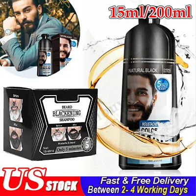Men’s Beard Hair Color Shampoo Instant 5 Min Dye Black Mustache Beard Darkening~ • $8.65